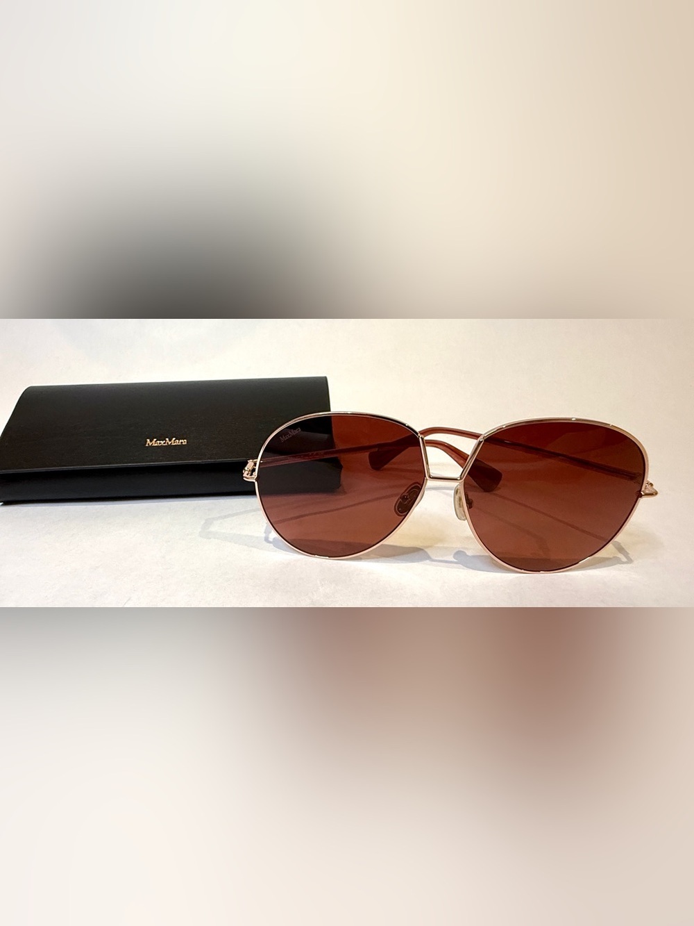 MaxMara Women's Rose Gold Frame Sunglasses with Brown Lenses